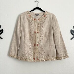 Ann Taylor Linen Sequin Beaded Jacket | Size 14